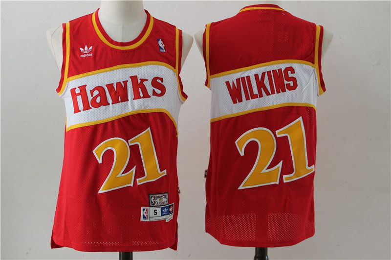 Men Atlanta Hawks 21 Wilkins Red Stitched Throwback NBA Jersey